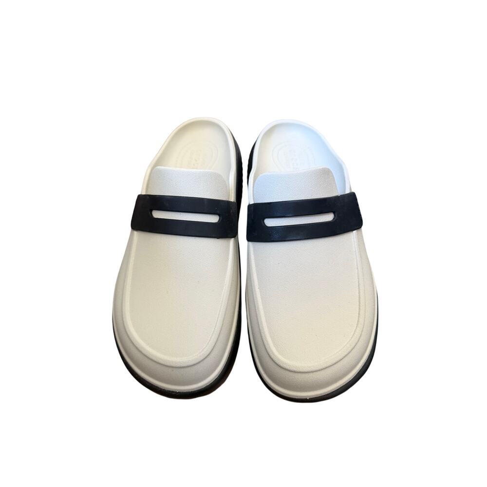 Crocs Stomp Loafer White Linen Black Shoes Womens 9 Mens 7 - Picture 3 of 5